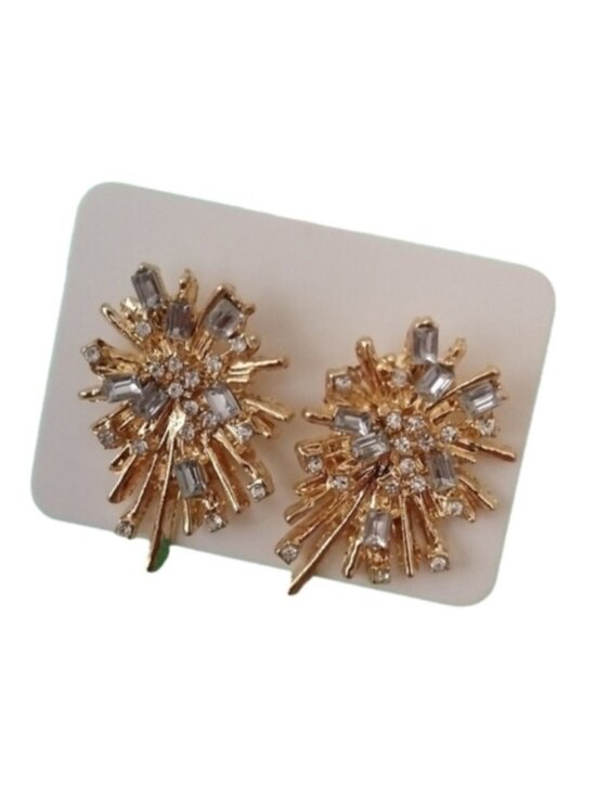 Jewelry - Goldtone Sparkling Fireworks Ray Rhinestone Earrings